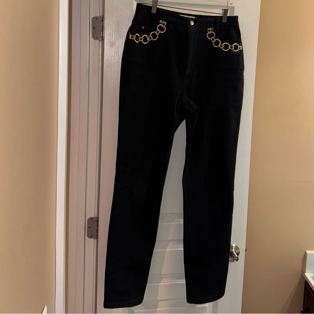 St. John Black Jeans with Gold Chain Accents size 12